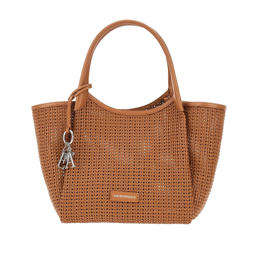 Woven faux leather shopping bag