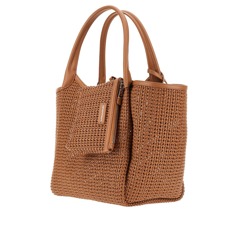 Woven faux leather shopping bag