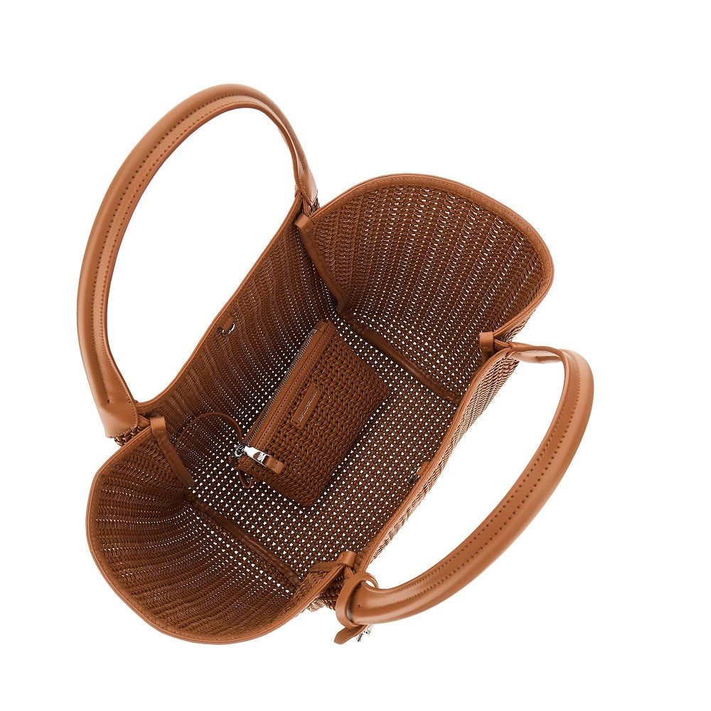 Woven faux leather shopping bag