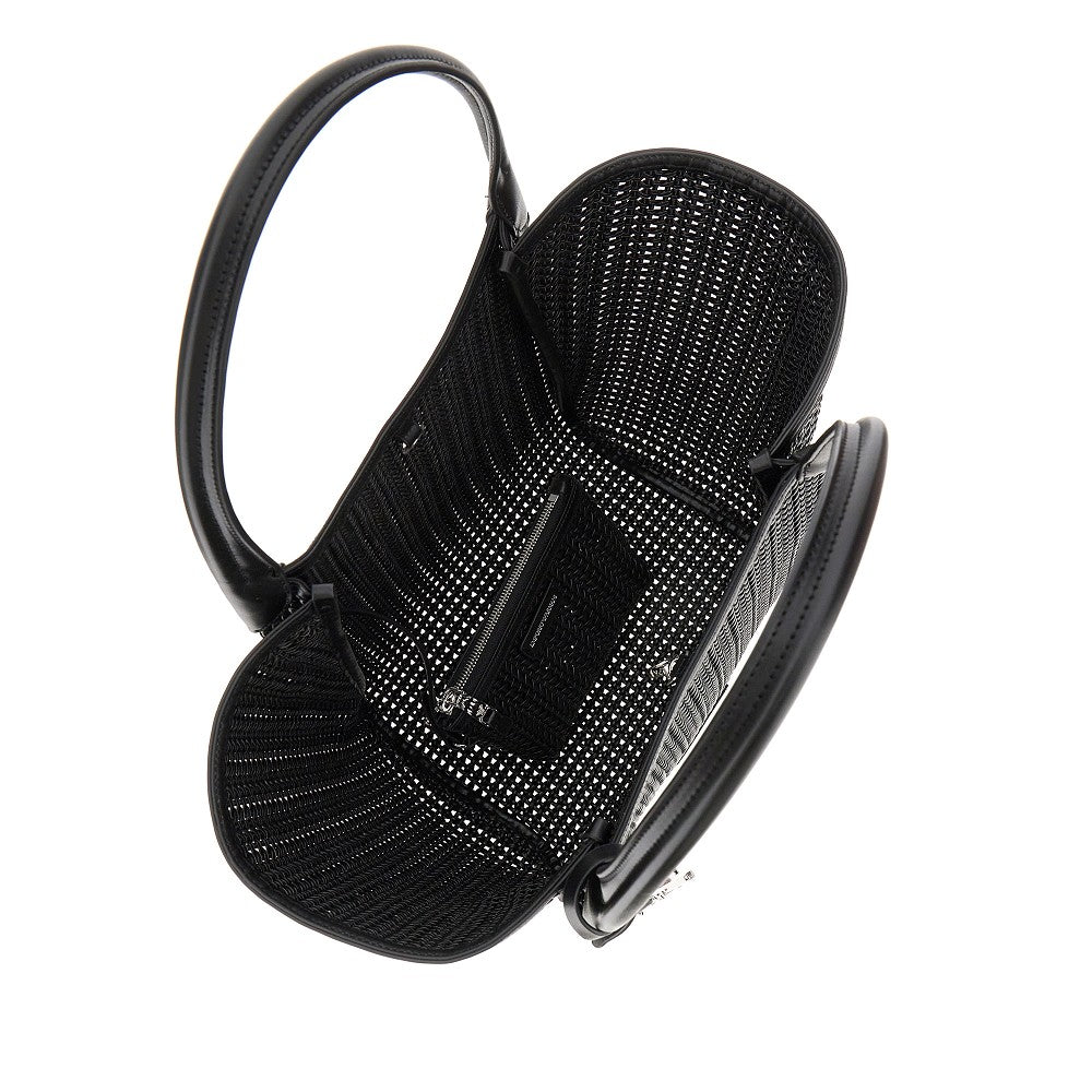 Woven faux leather shopping bag