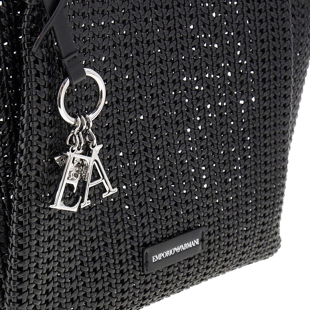 Woven faux leather shopping bag
