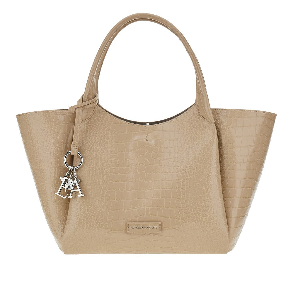 Croco-embossed faux leather shopping bag