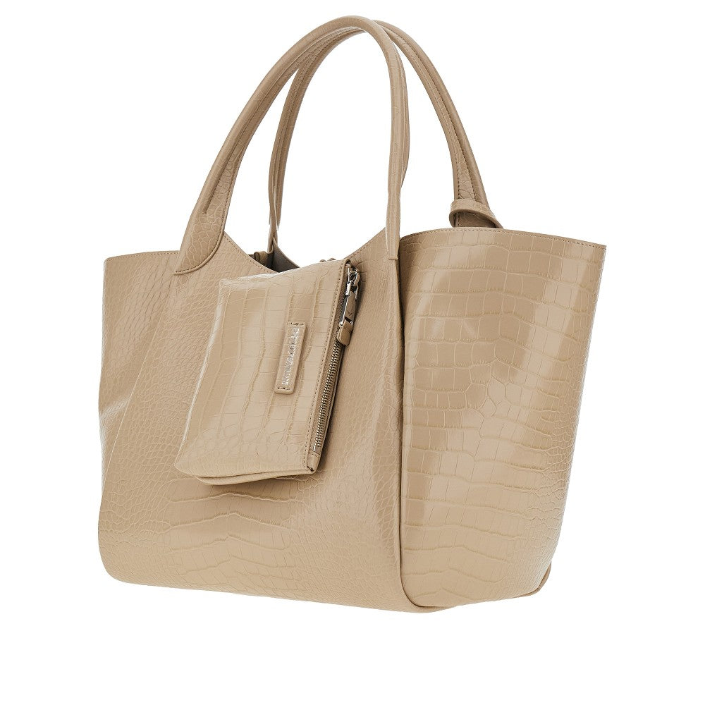Croco-embossed faux leather shopping bag