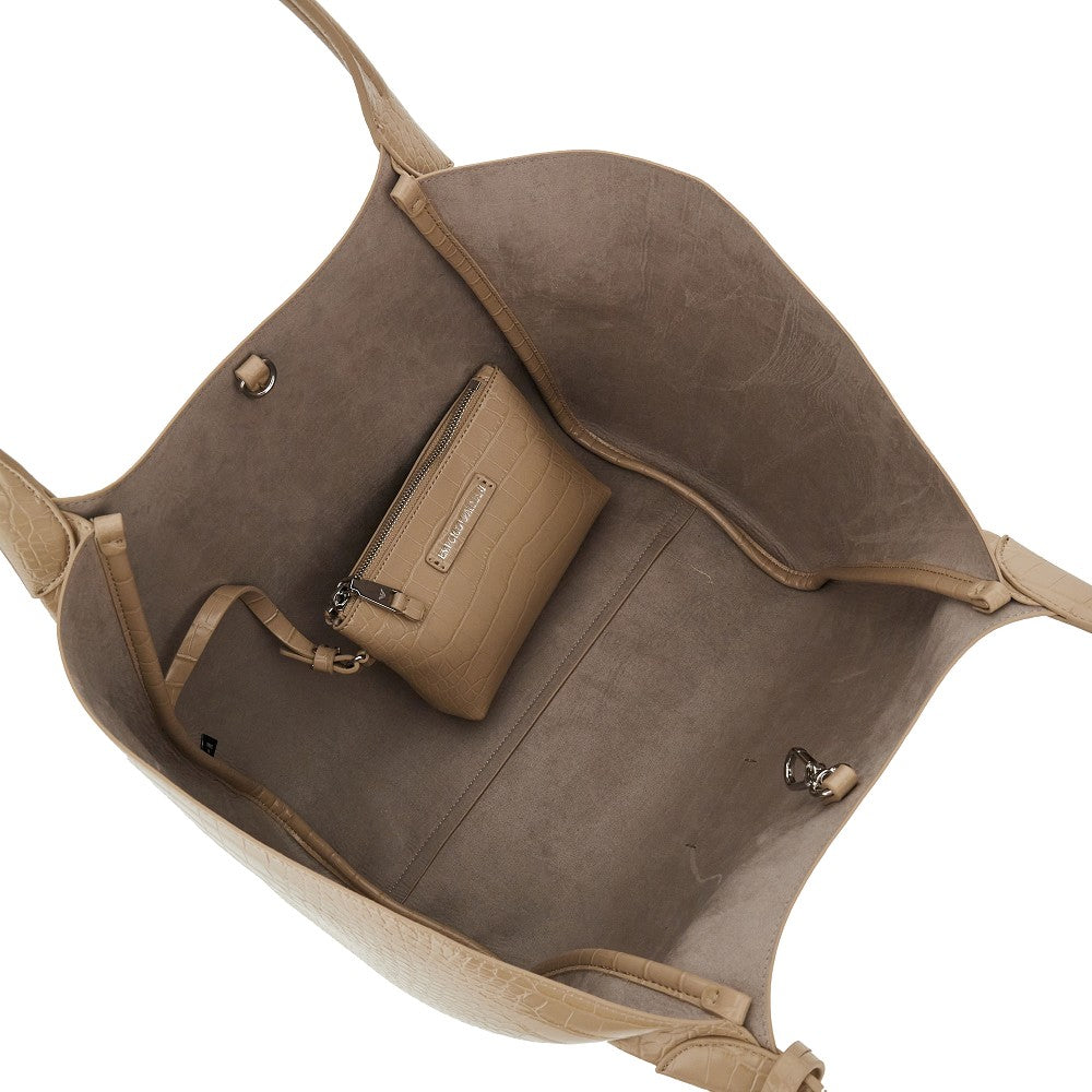 Croco-embossed faux leather shopping bag