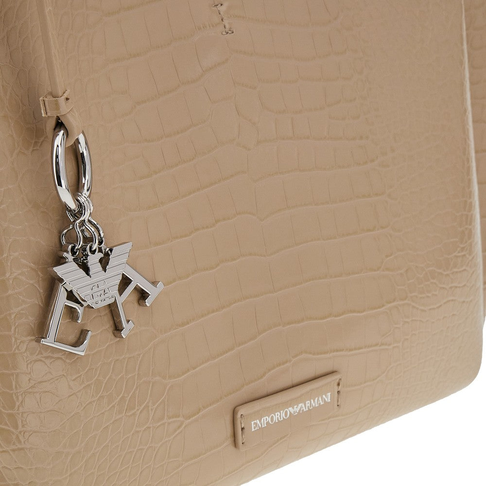 Croco-embossed faux leather shopping bag