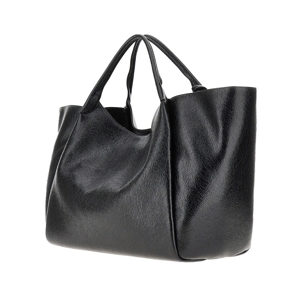 Wrinkled leather maxi shopping bag