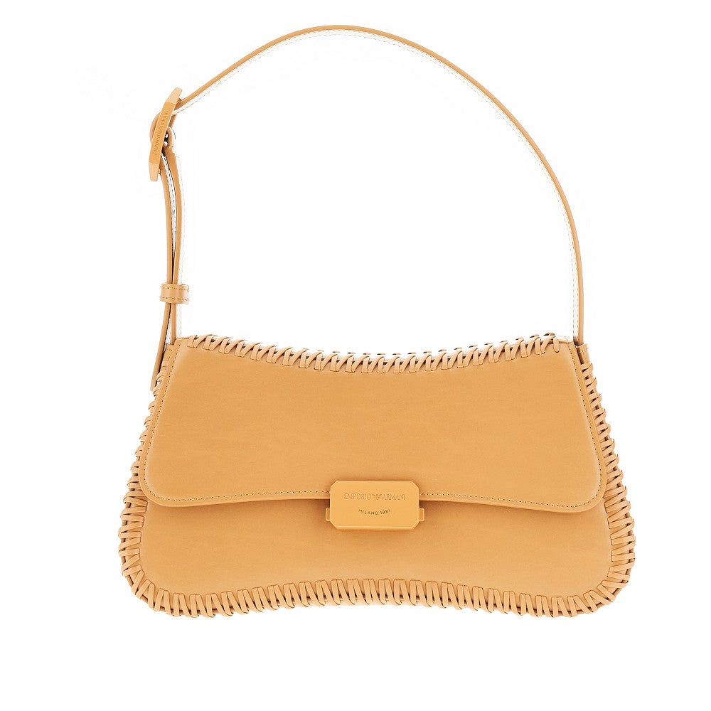 Leather shoulder bag with topstitchings