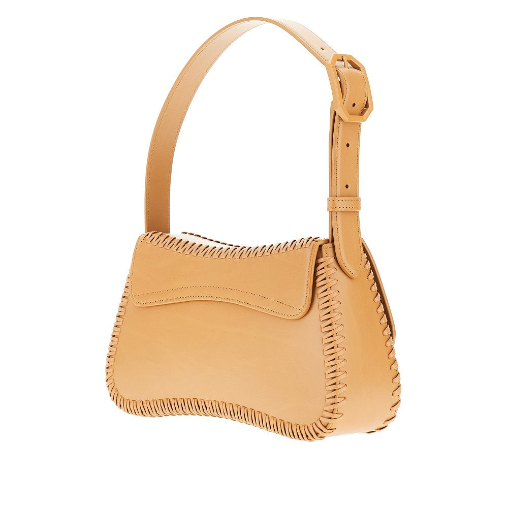 Leather shoulder bag with topstitchings