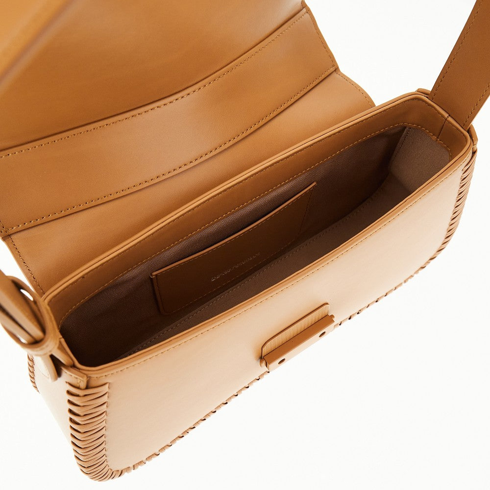 Leather shoulder bag with topstitchings