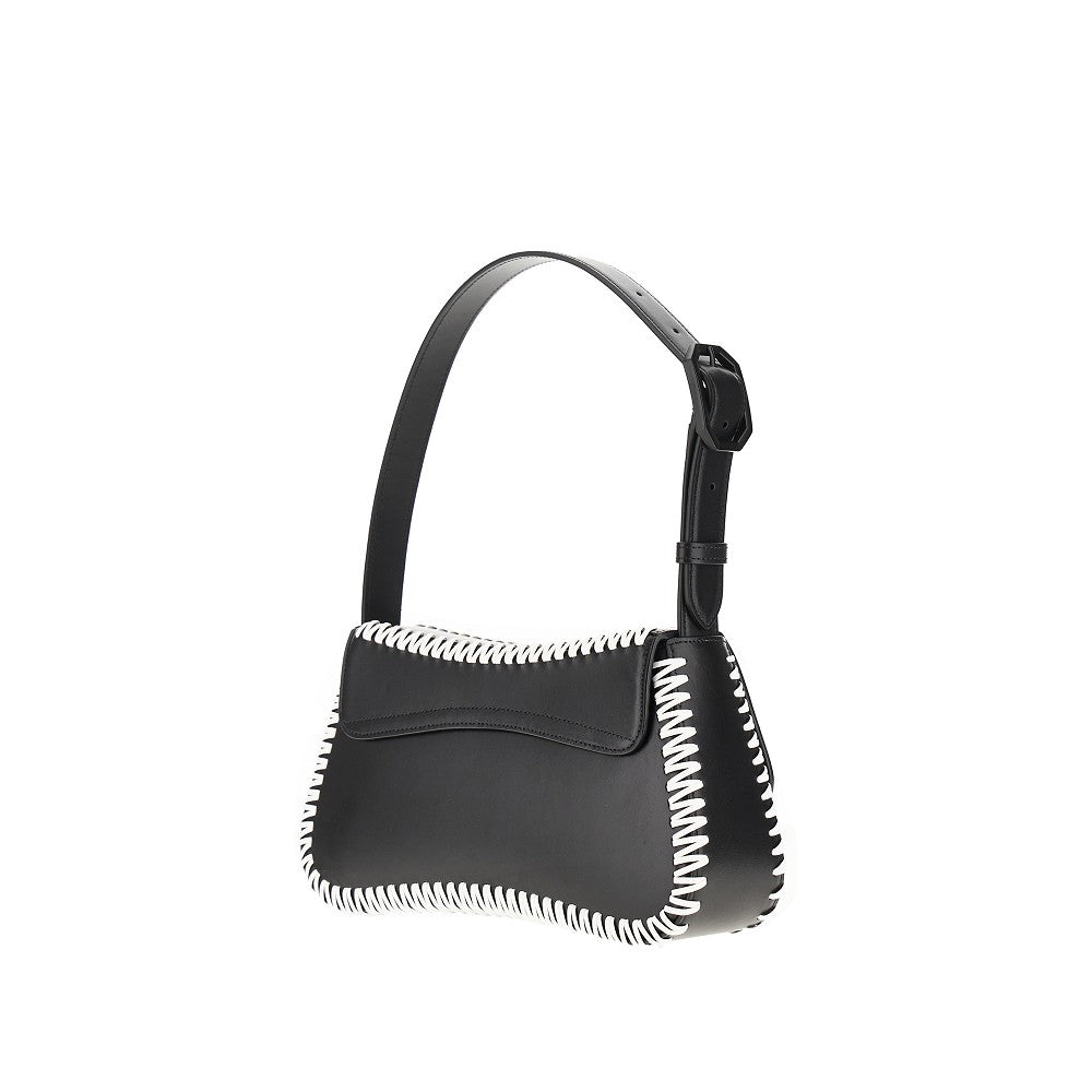 Leather shoulder bag with topstitchings
