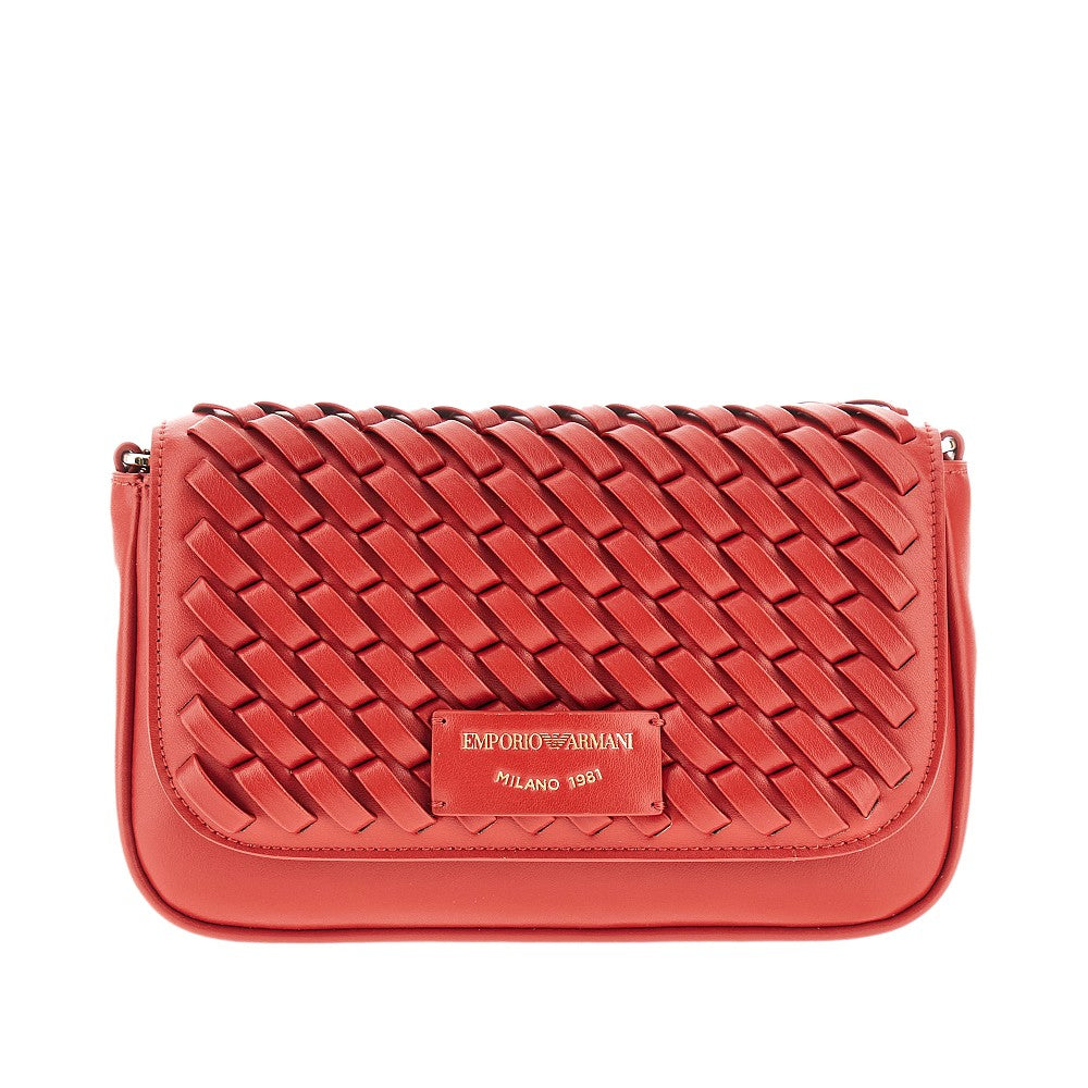 Woven leather mini bag with chain strap