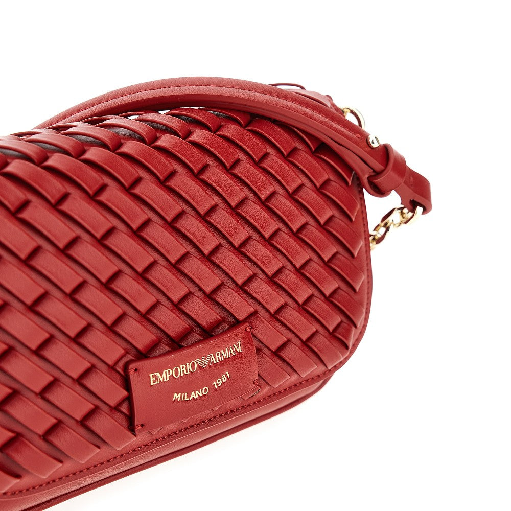 Woven leather mini bag with chain strap