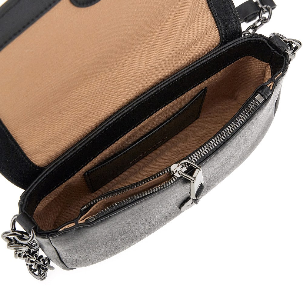 Woven leather mini bag with chain strap