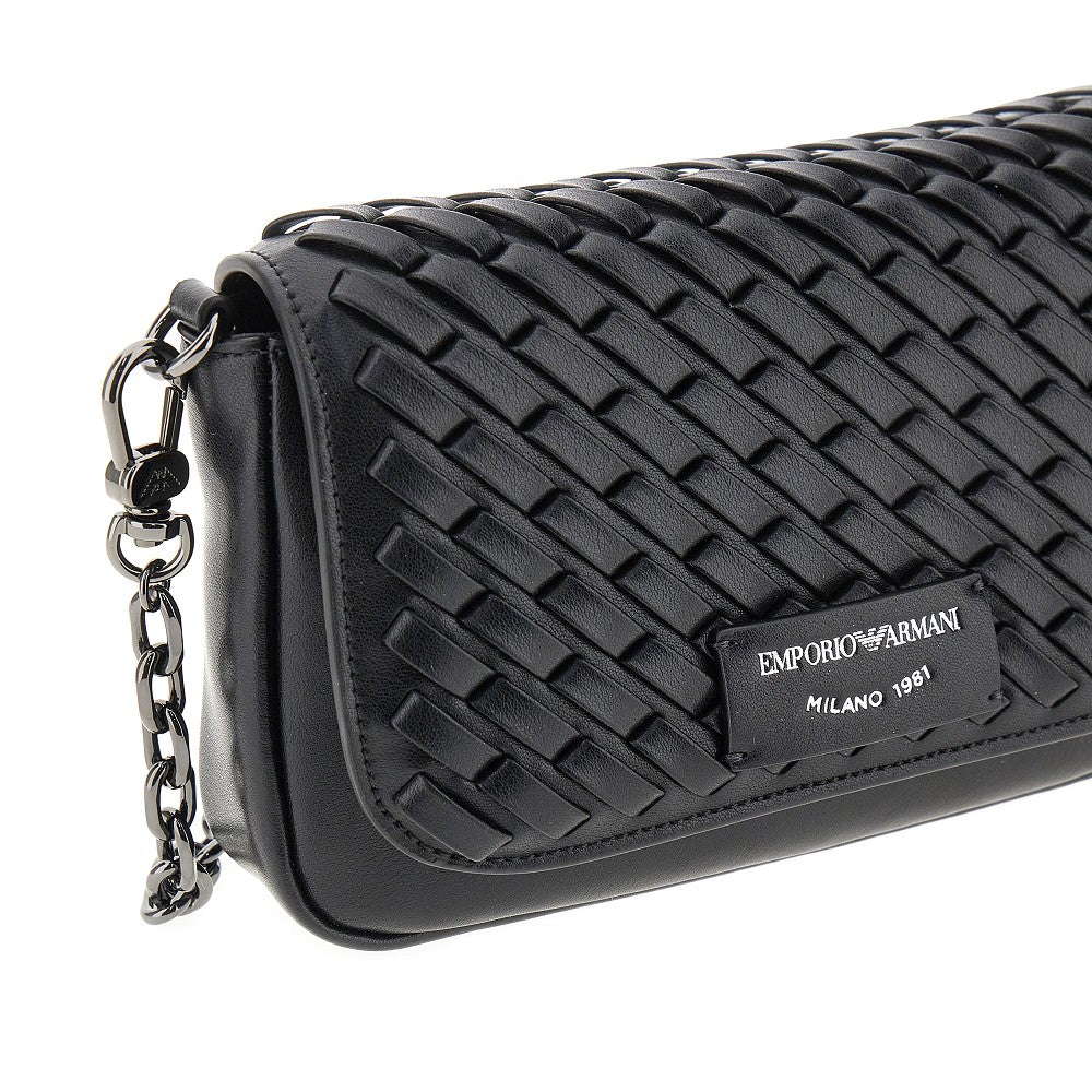 Woven leather mini bag with chain strap