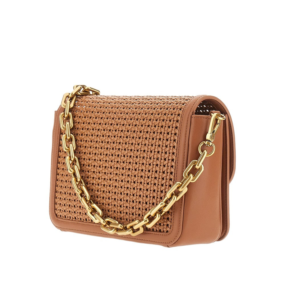 Woven leather bag with chain