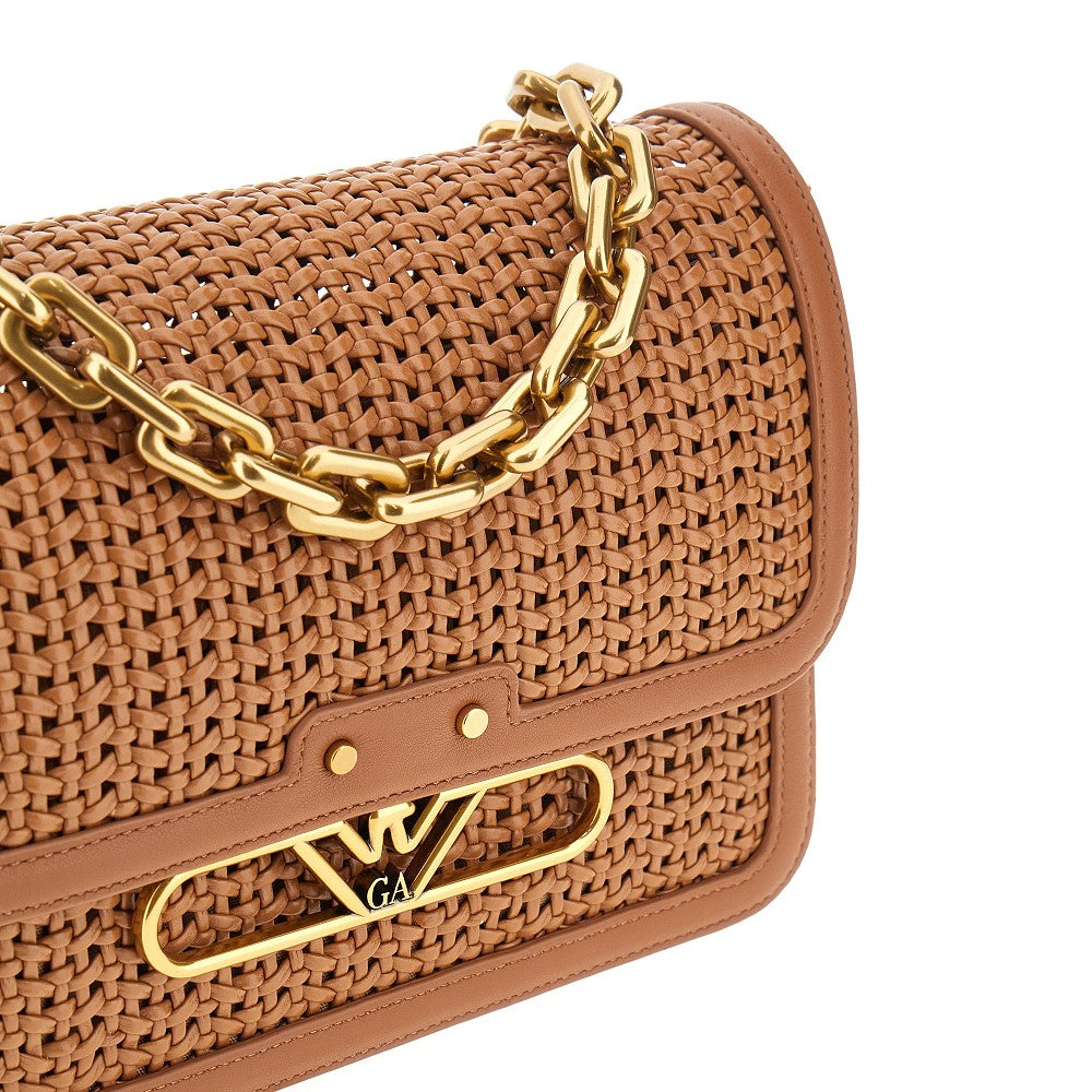 Woven leather bag with chain