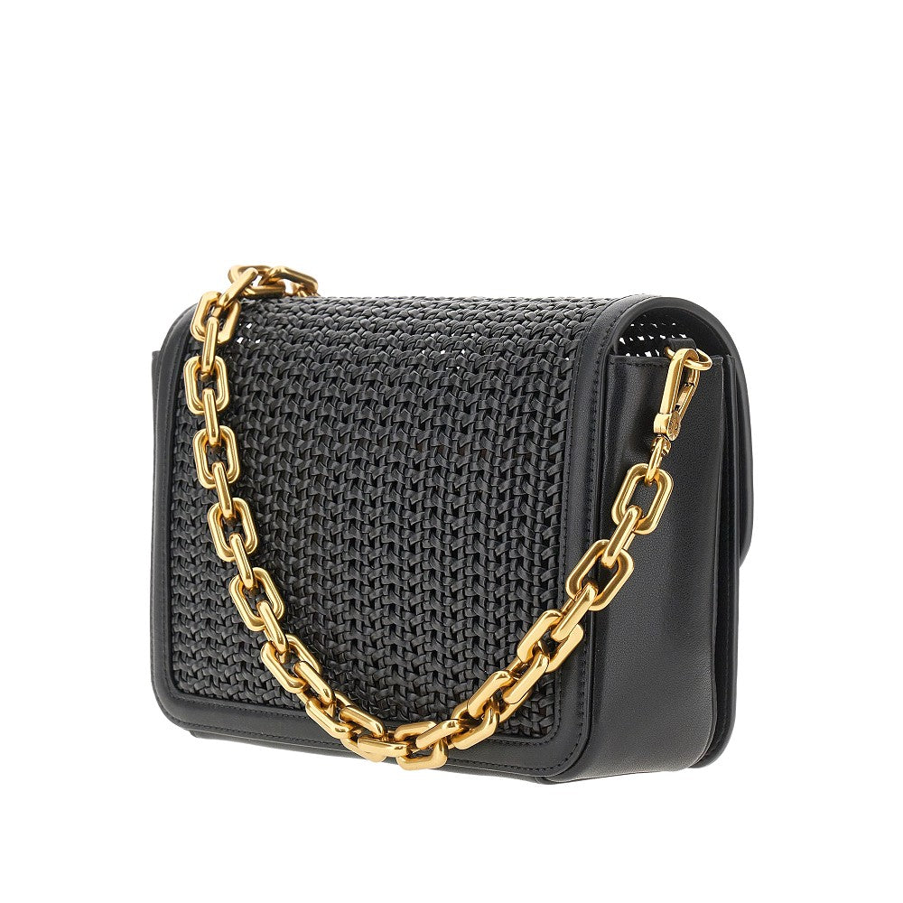 Woven leather bag with chain