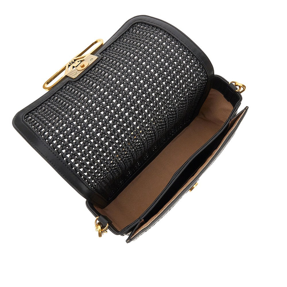 Woven leather bag with chain