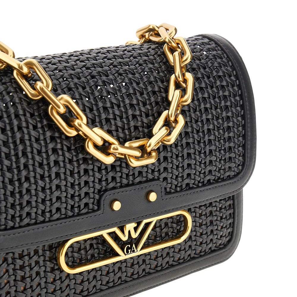 Woven leather bag with chain