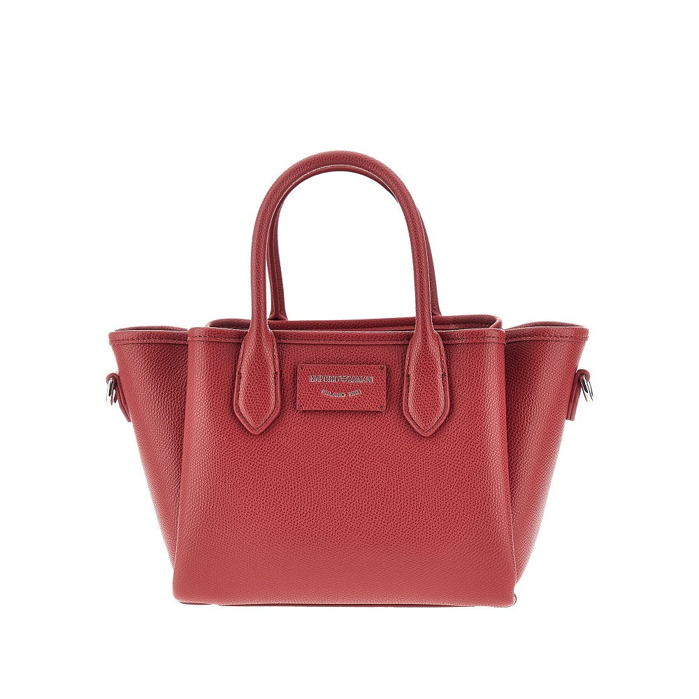 Faux grained leather small shopping bag