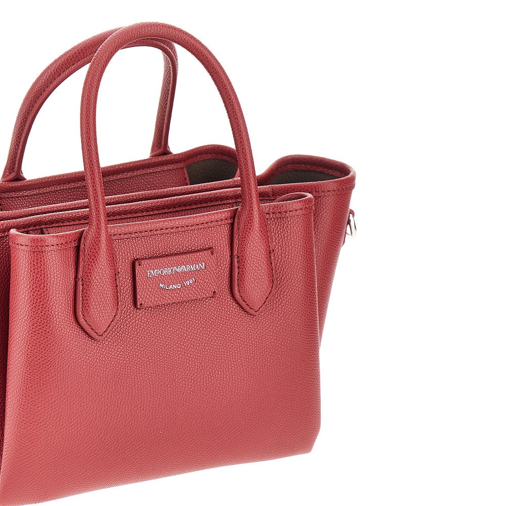 Faux grained leather small shopping bag