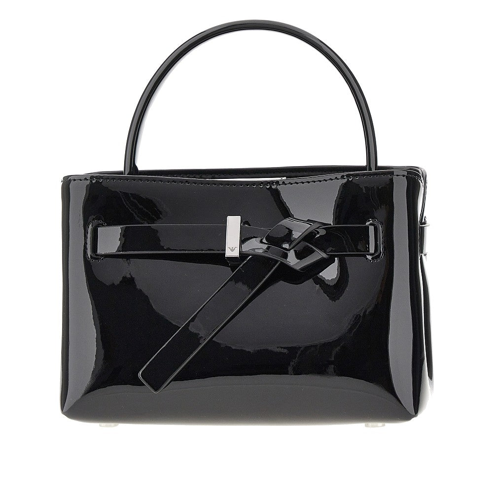Faux patent leather bag with logo