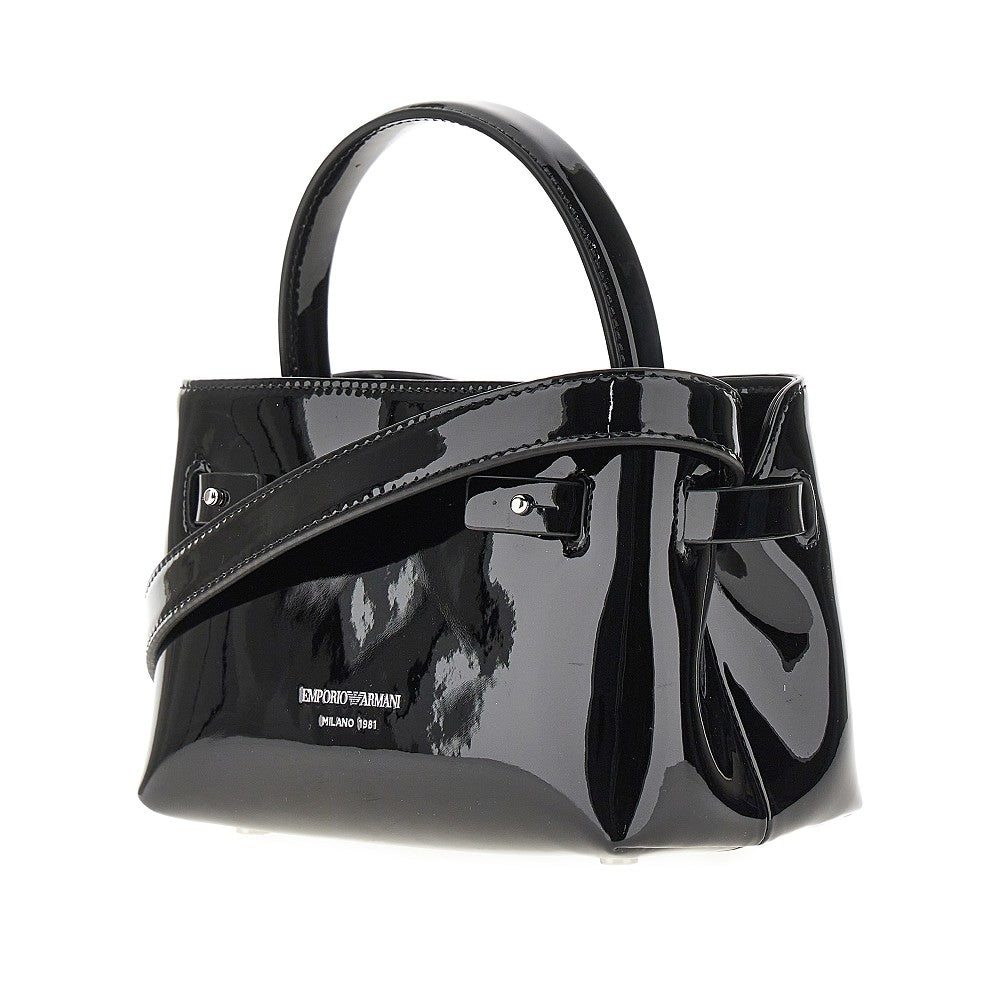Faux patent leather bag with logo