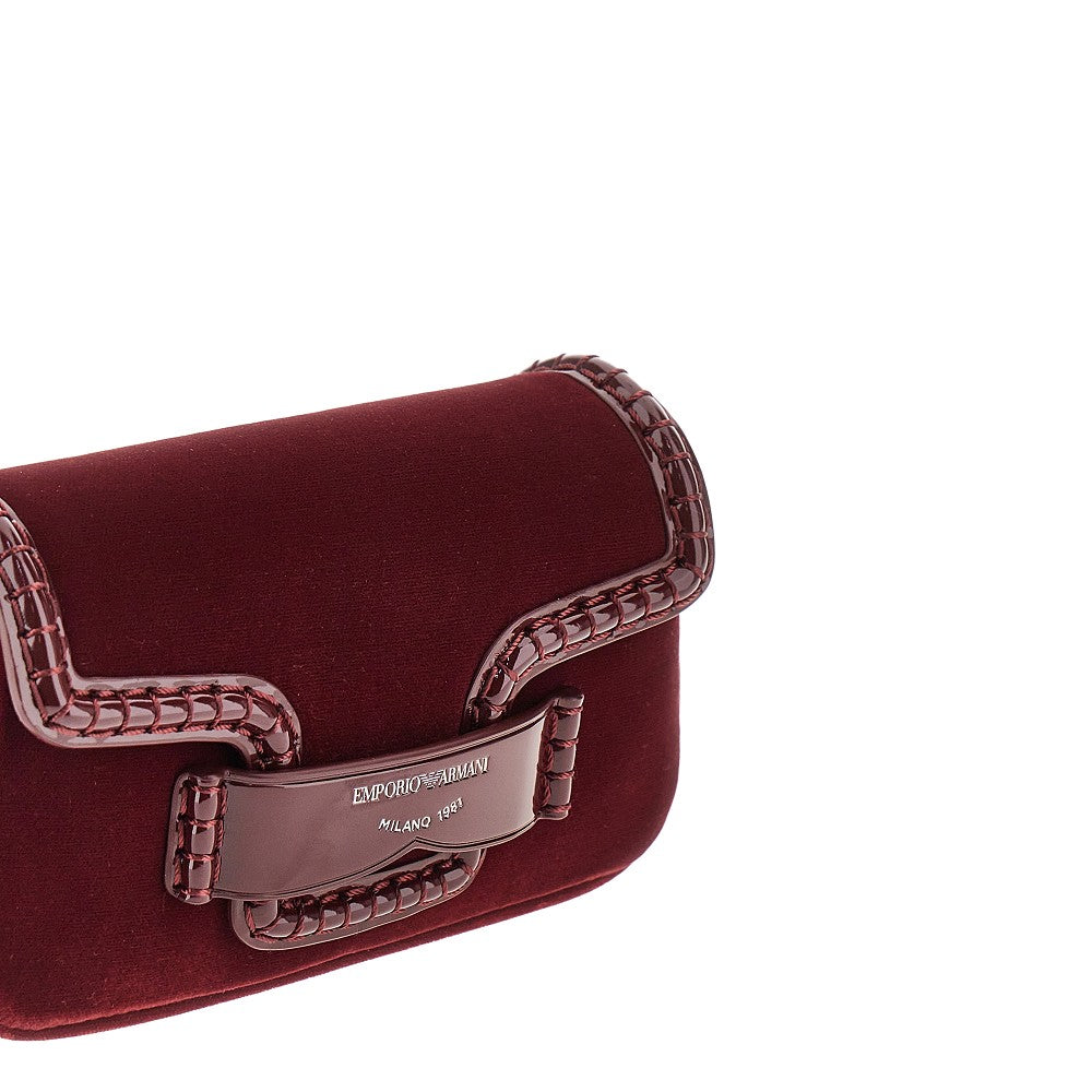 Velvet and faux patent leather clutch