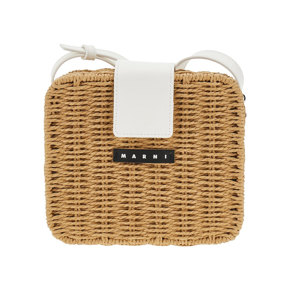 Kids woven synthetic raffia picnic bag