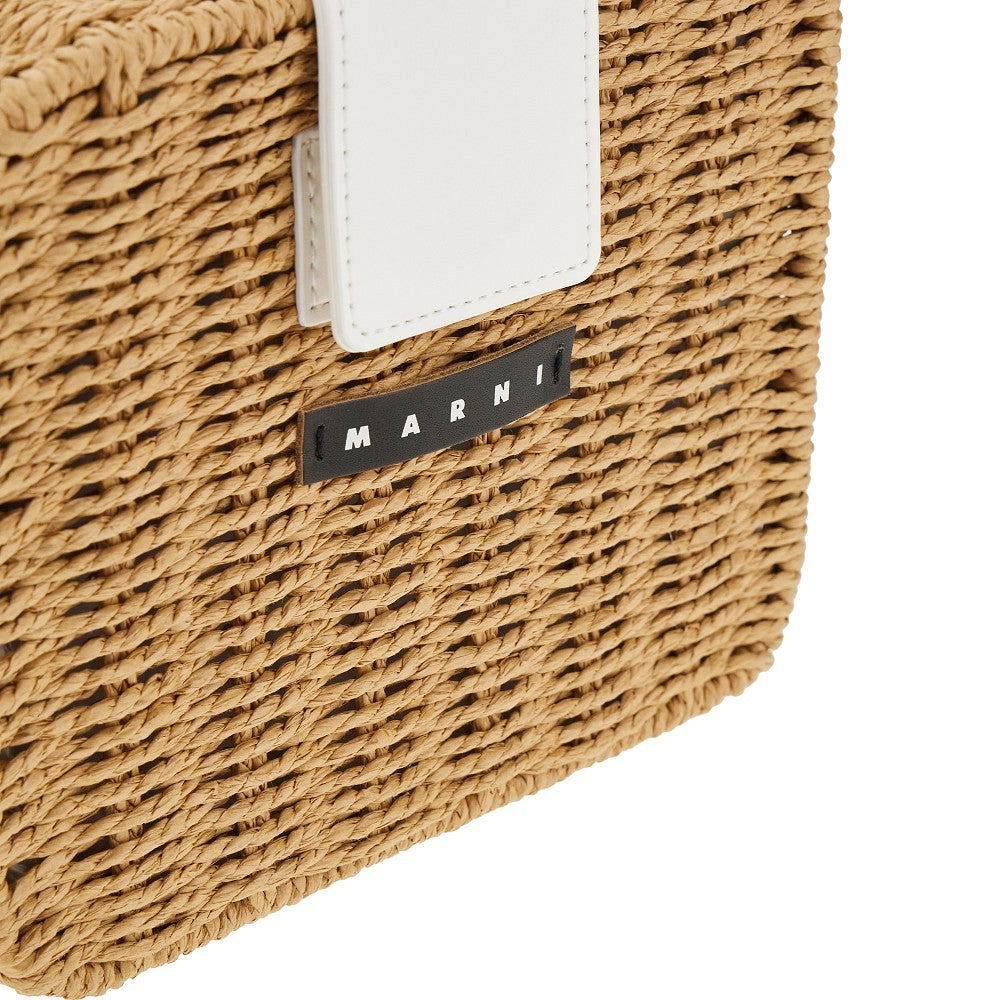 Kids woven synthetic raffia picnic bag