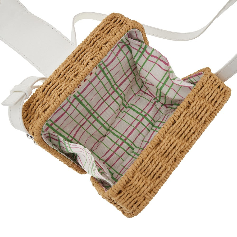 Kids woven synthetic raffia picnic bag