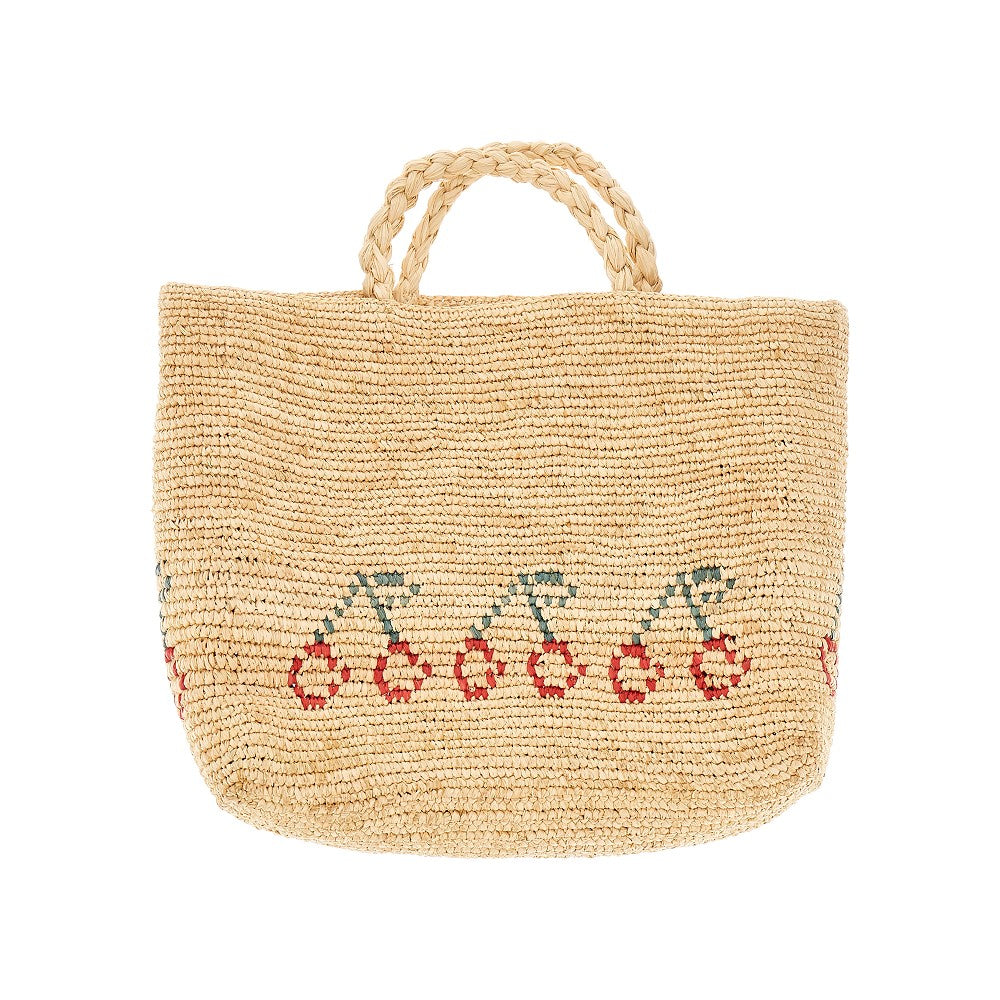 Woven raffia baby girl tote bag with cherries