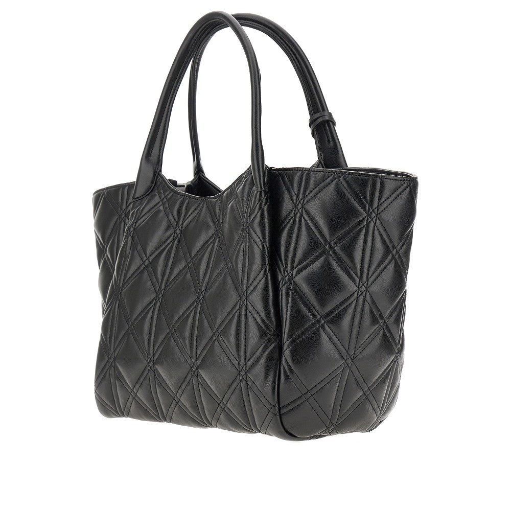 Quilted faux nappa leather shopping bag