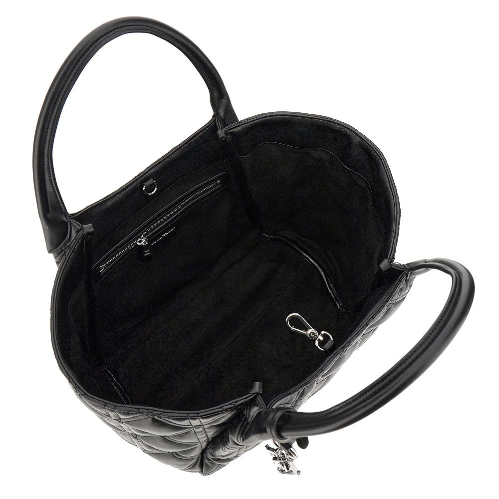 Quilted faux nappa leather shopping bag