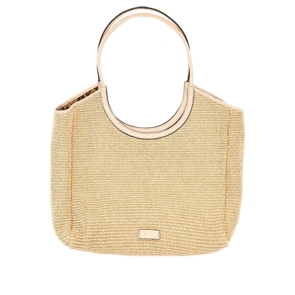 'Nicole' raffia and leather shopping bag