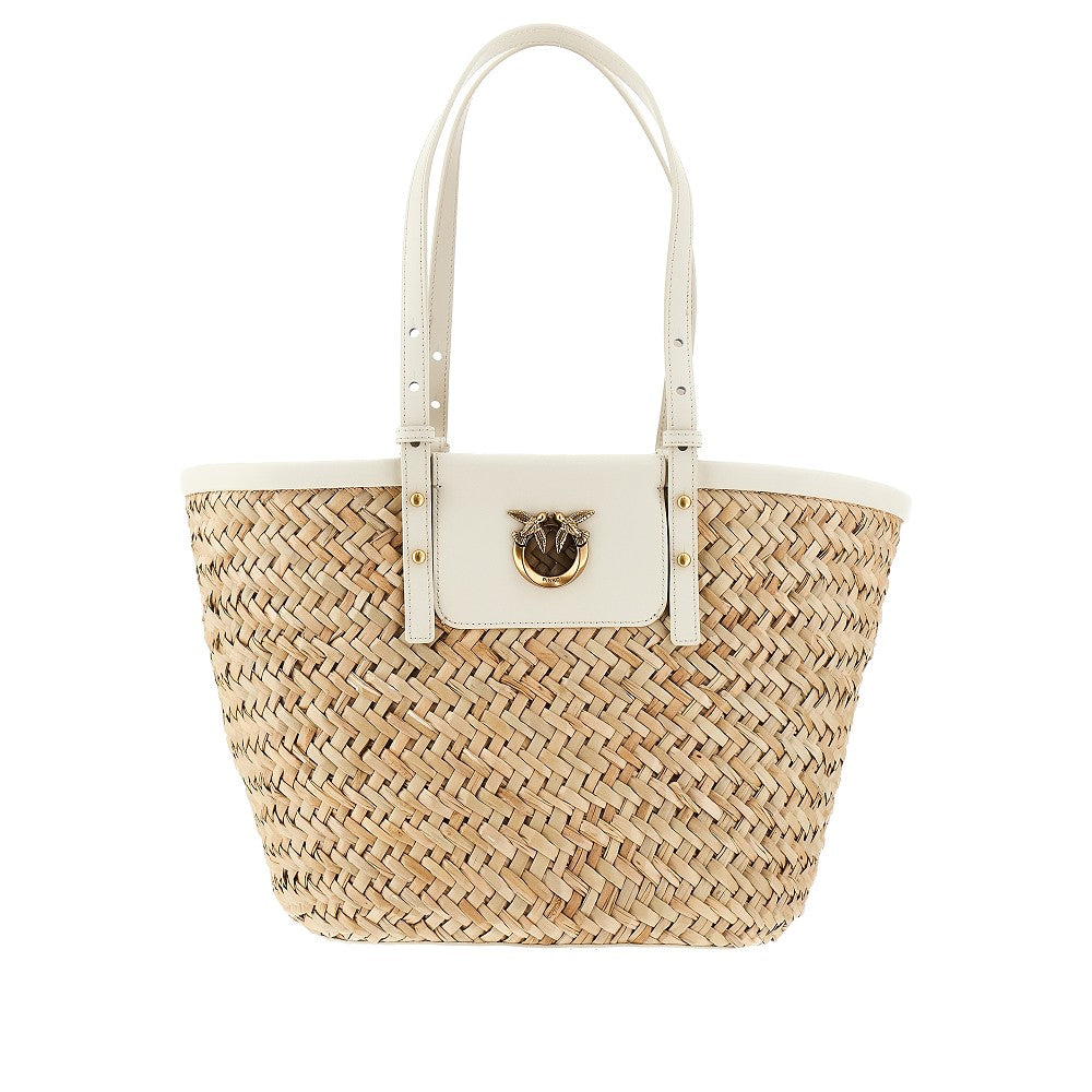 Shopping bag in rafia e pelle