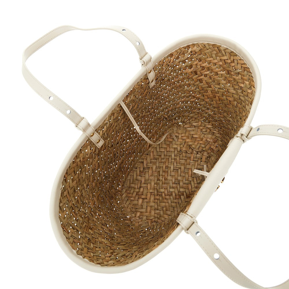 Raffia and leather shopping bag