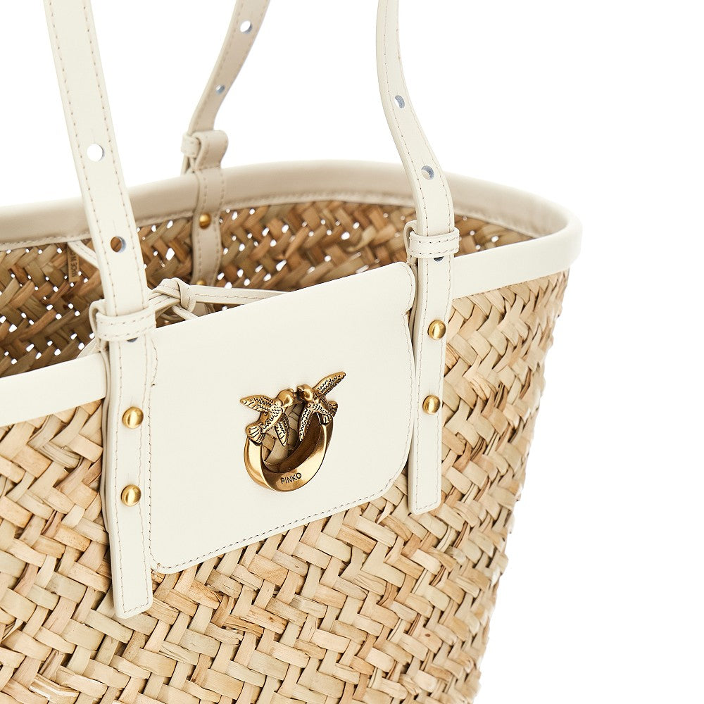 Raffia and leather shopping bag