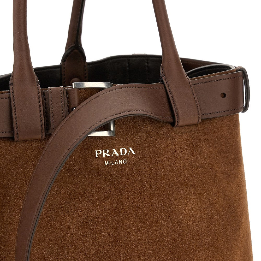 Large 'Prada Buckle' suede leather bag