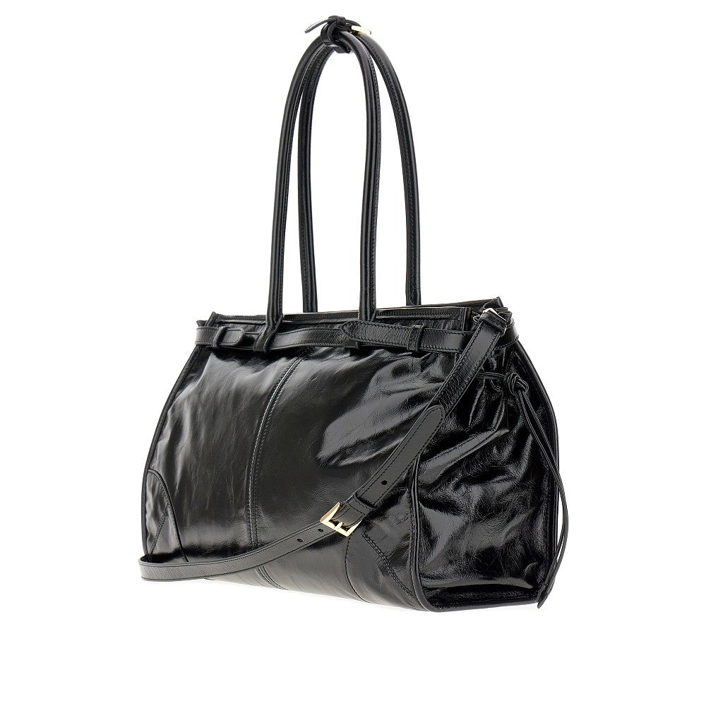Borsa a mano grande in pelle lucida