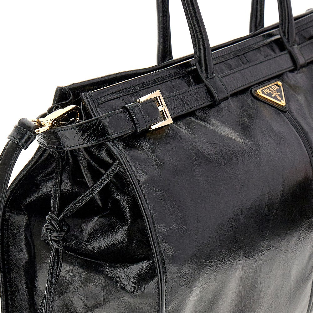 Shiny leather large handbag