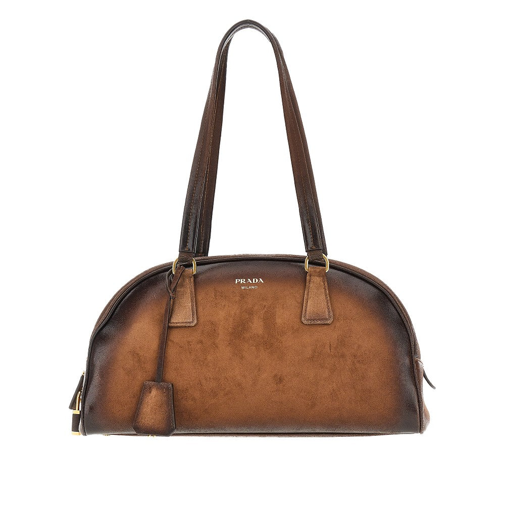 Borsa in pelle scamosciata con logo impresso