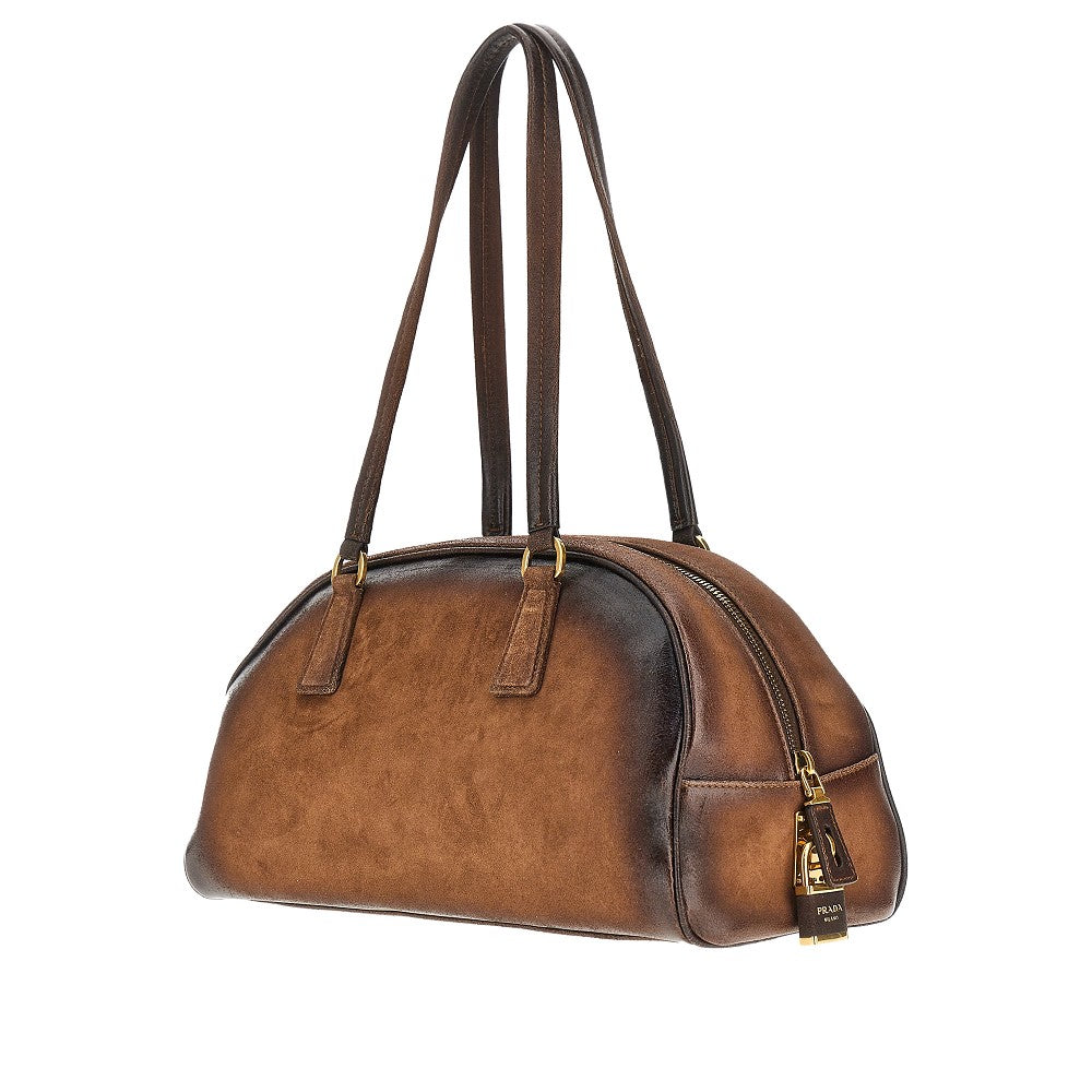 Borsa in pelle scamosciata con logo impresso