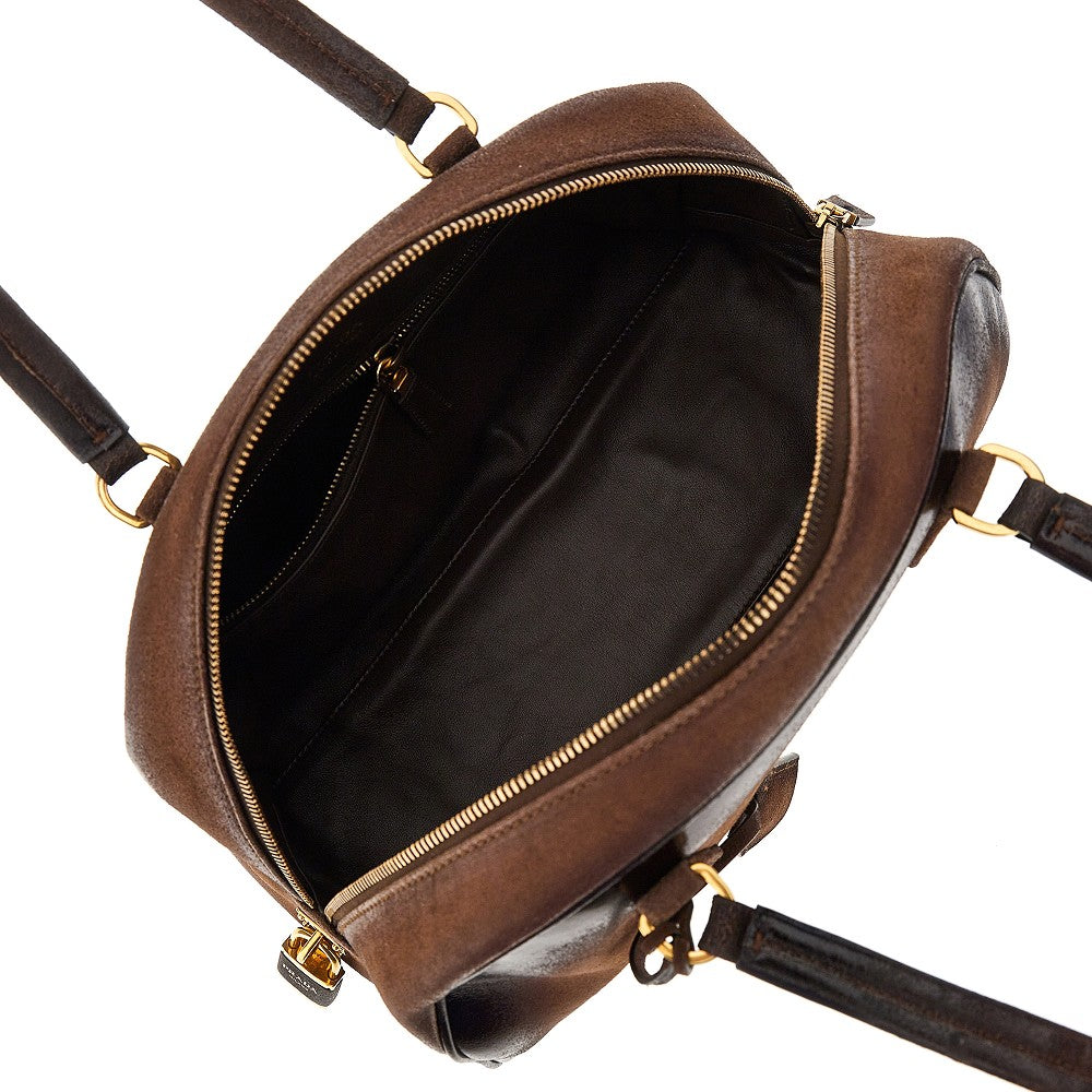 Borsa in pelle scamosciata con logo impresso