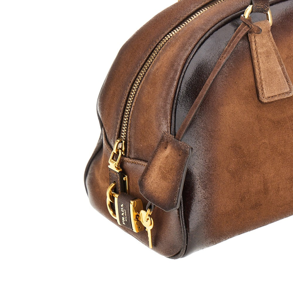 Borsa in pelle scamosciata con logo impresso