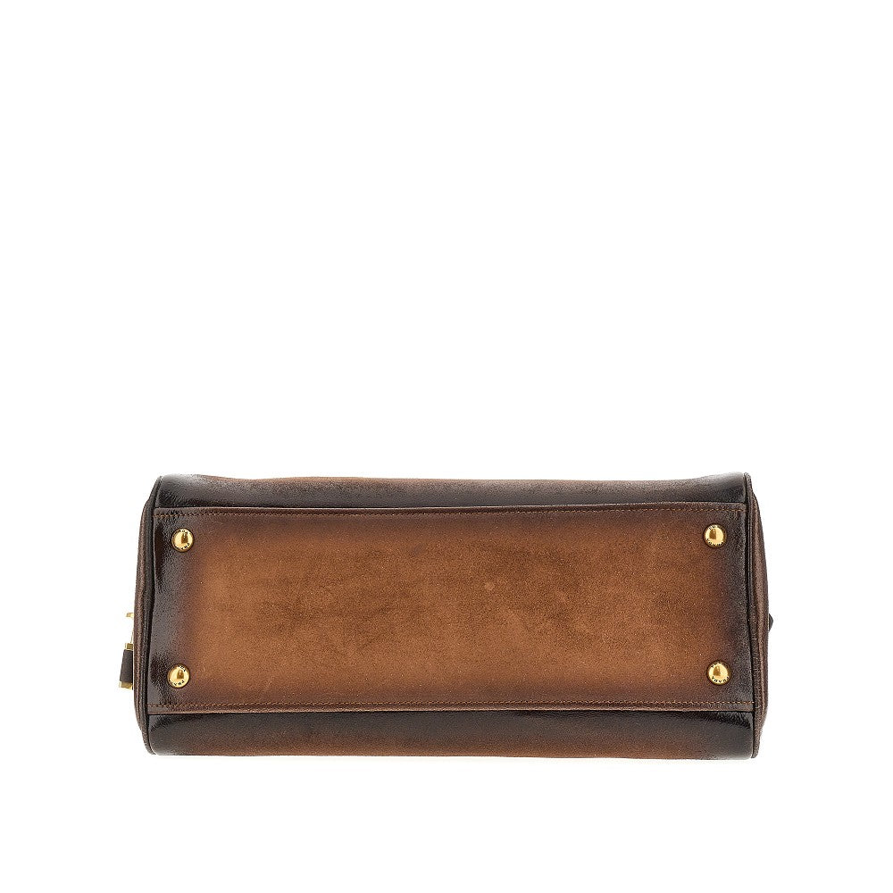 Borsa in pelle scamosciata con logo impresso
