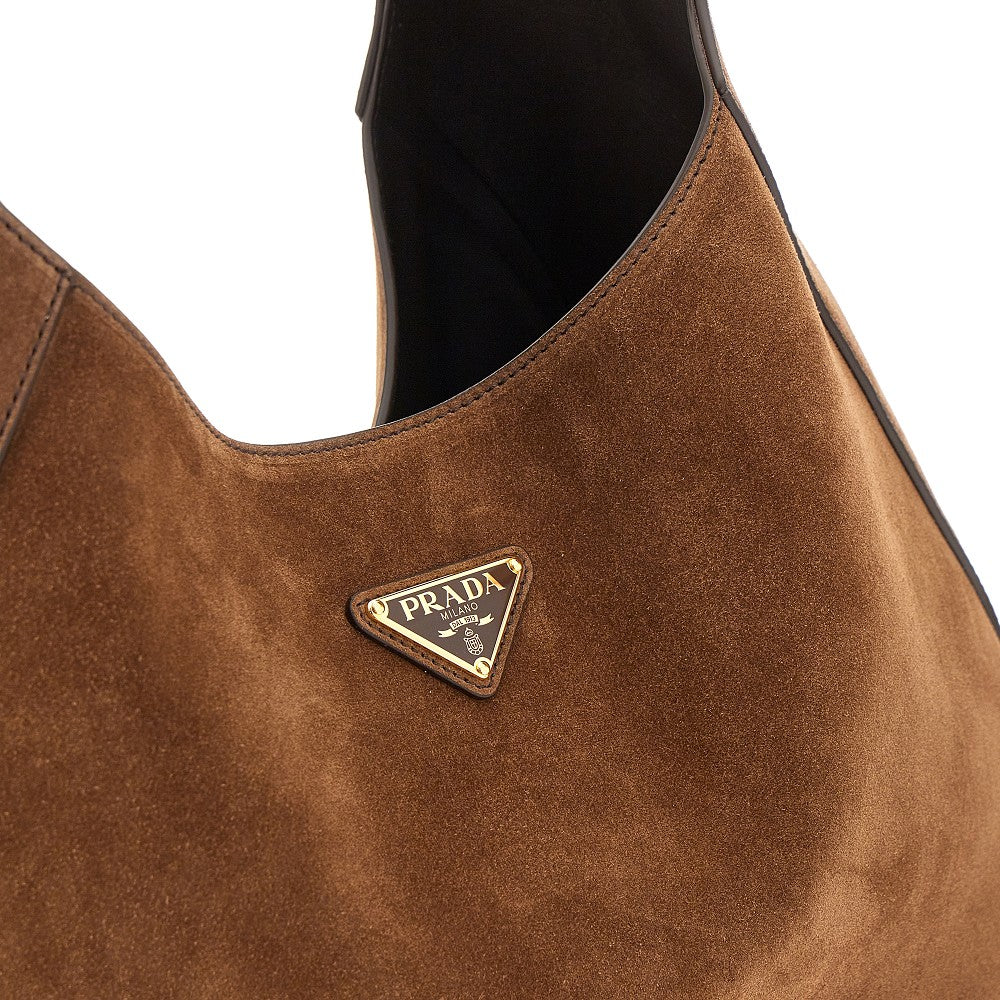 Suede leather large hobo bag