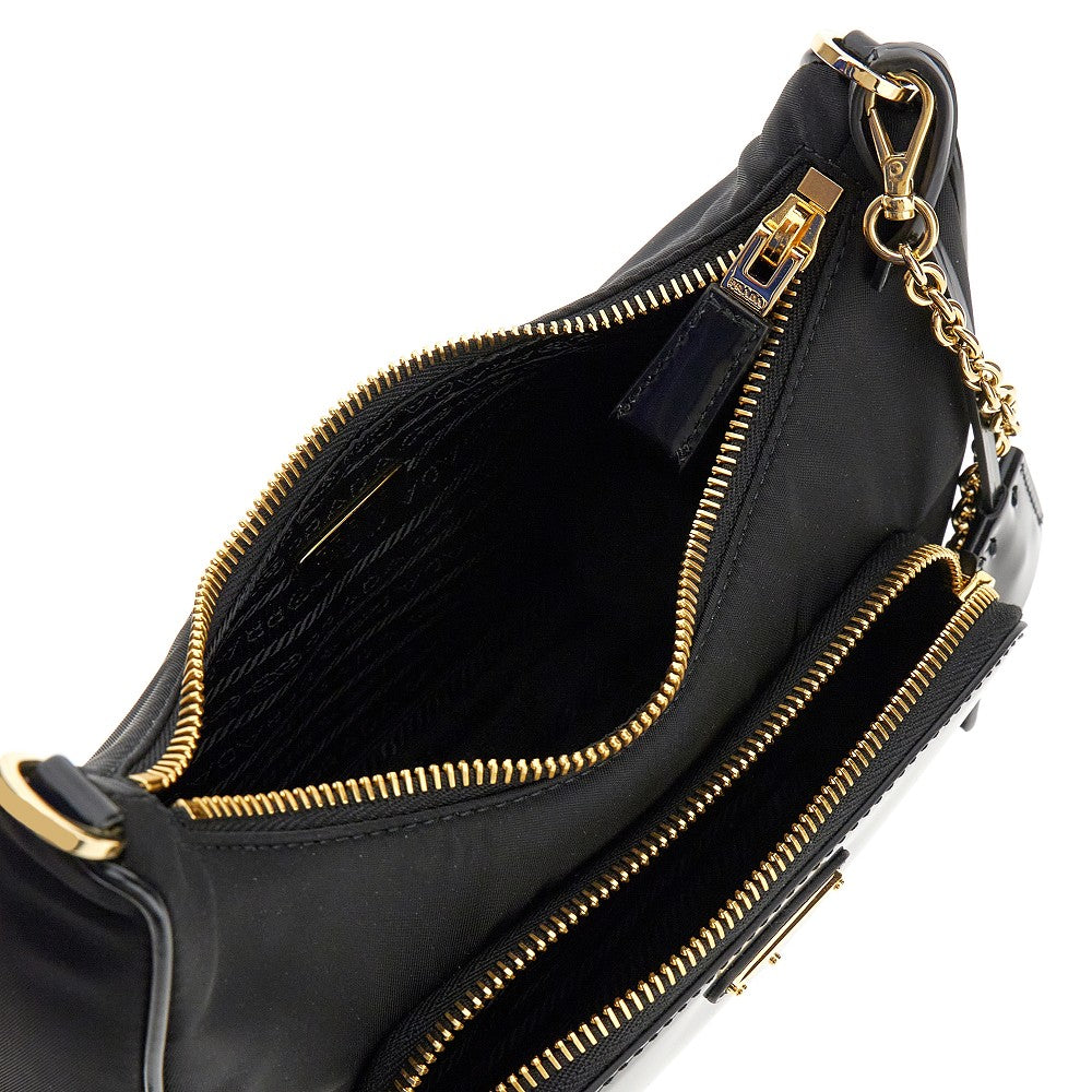 Borsa in Re-Nylon con tasca in pelle
