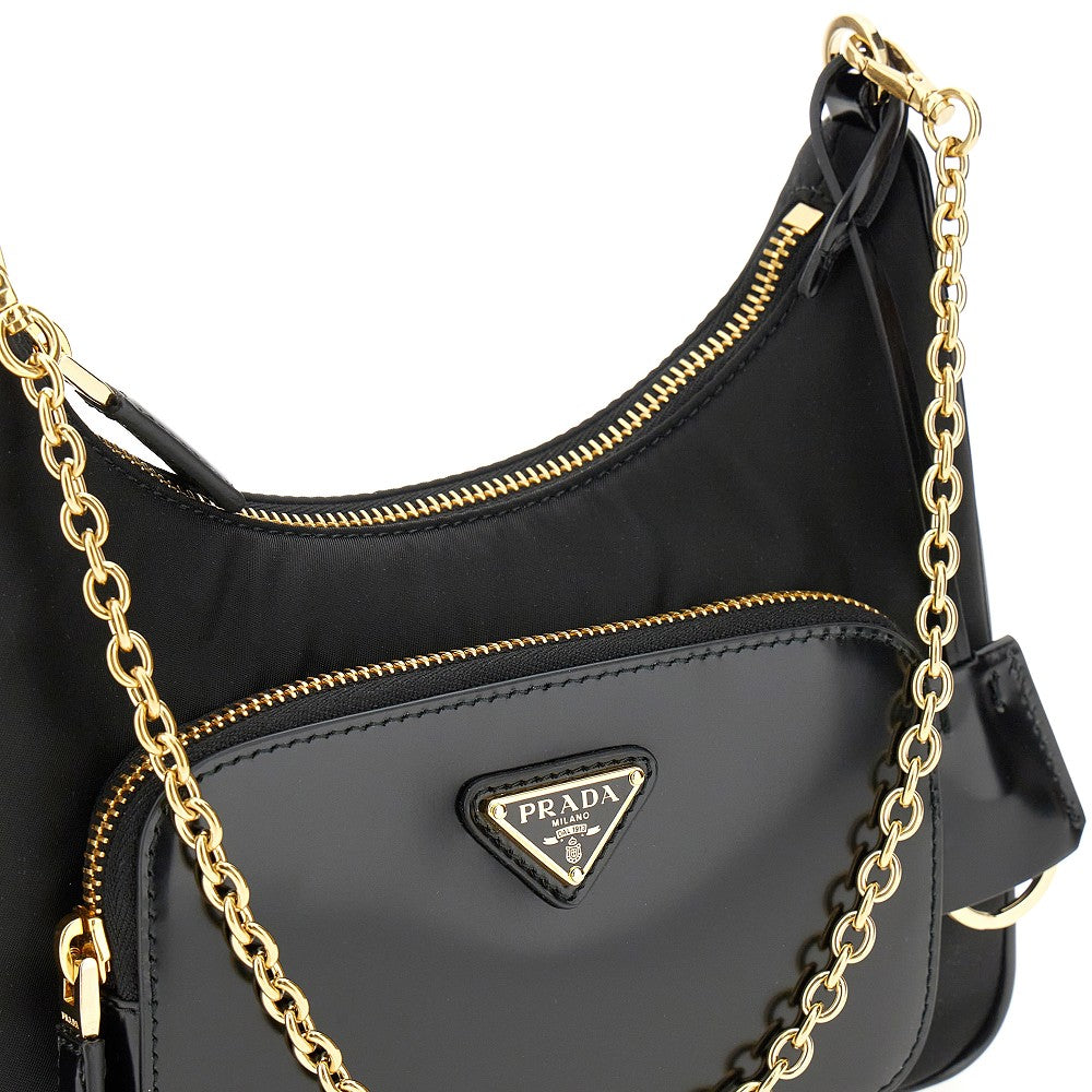 Borsa in Re-Nylon con tasca in pelle