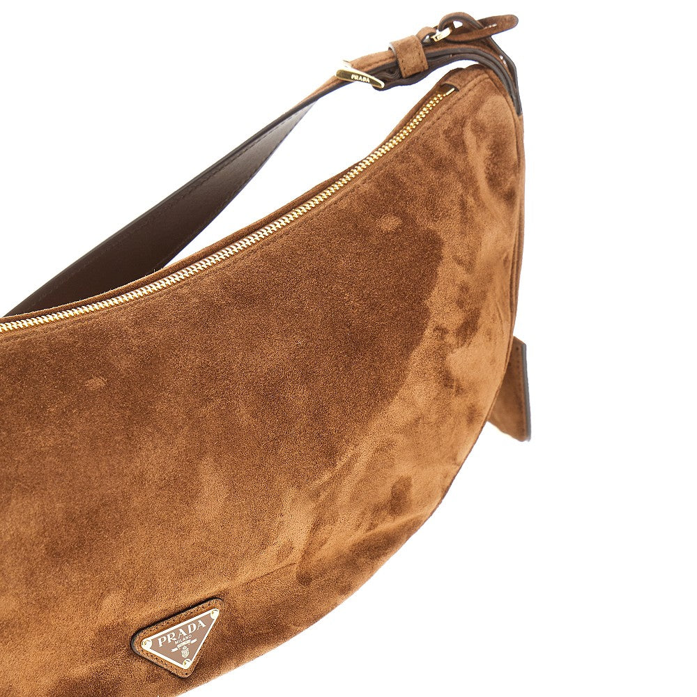 Suede leather large Prada Demi-lune bag